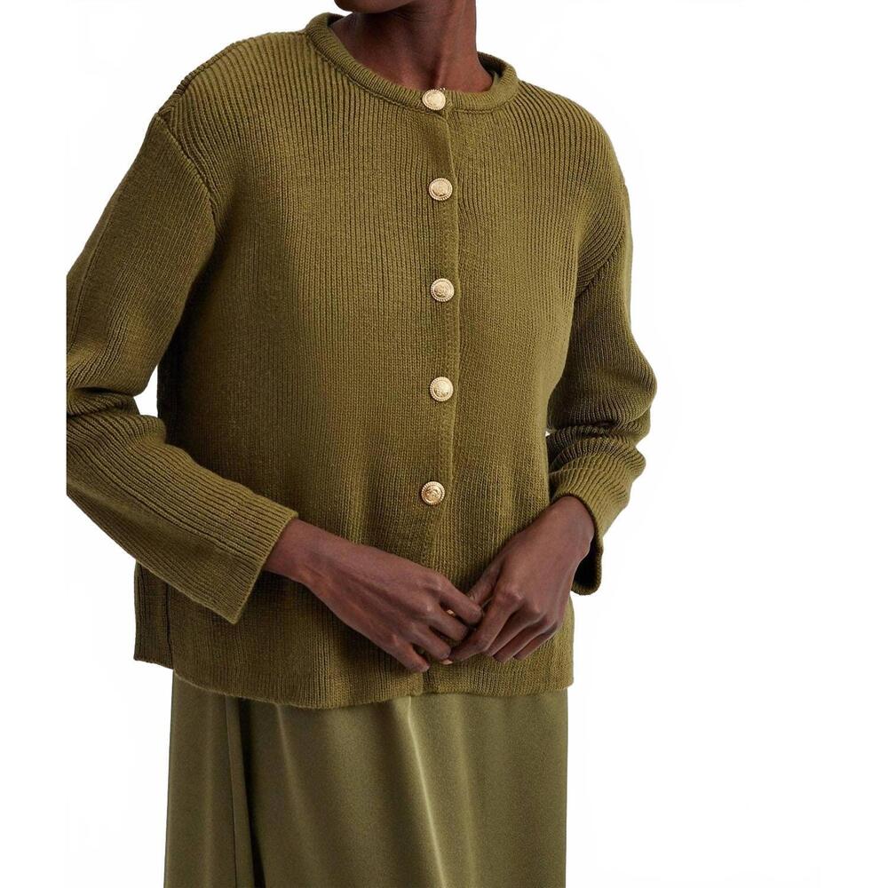 NEW TOUCHÉ crewneck knit cardigan in olive green